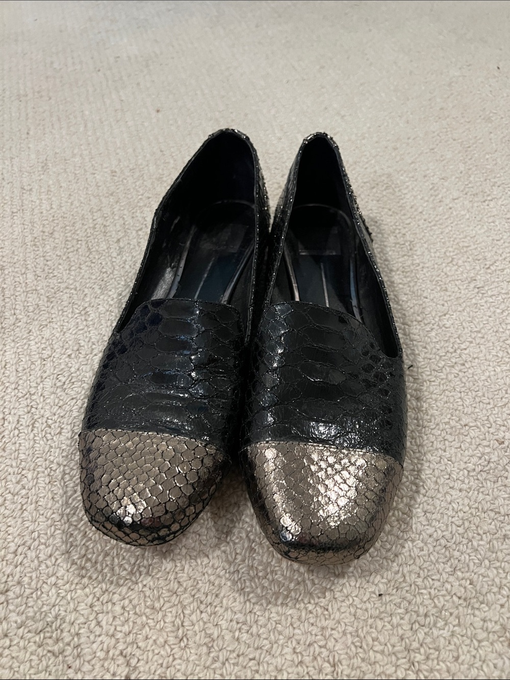 DV by Dolce Vita Black Loafers with Metallic Bronze Cap-Toe